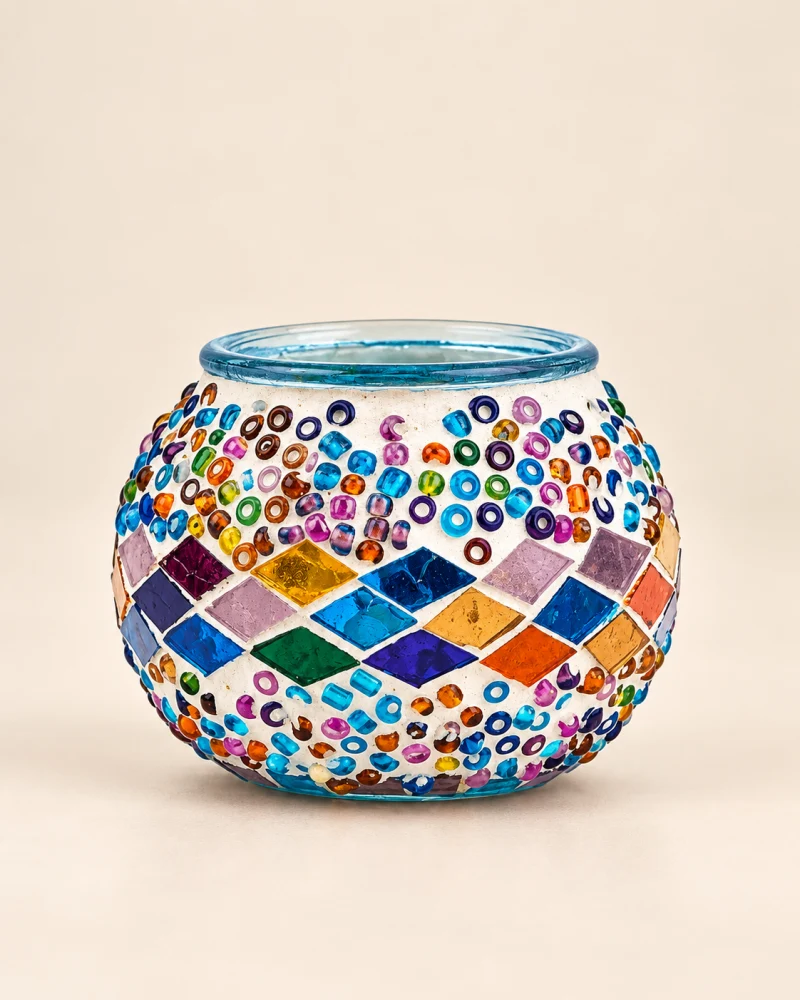 Portavelas de Mosaico Azul